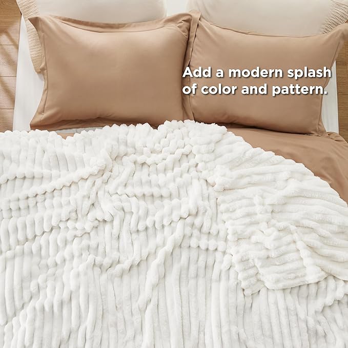 Bedsure GentleSoft California King Size White Fleece Blanket for Bed - Cozy Soft Blankets for Women, Cute Large Throws for Girls, Off White, 102x96 Inches
