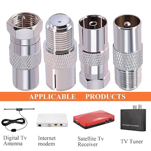 CNARIO 4Pcs F to TV Adapter, F Female/Male to TV Pal Male/Female Coax Coupler Coaxial Cable Connector Adapter Kit for FM Radio Antenna Coax Connector