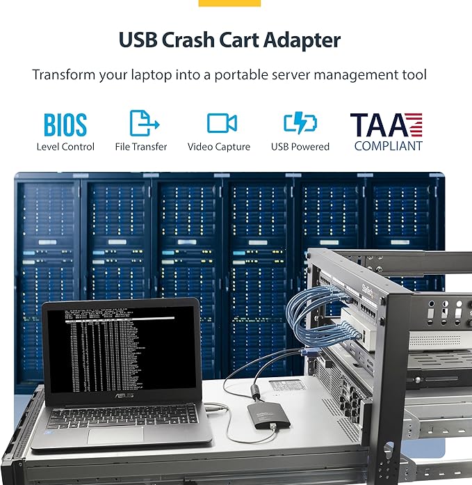 StarTech.com Portable Laptop Crash Cart Adapter, USB/VGA Analogue KVM Console, File Transfer & Video Capture, Windows/Linux/MacOS, TAA
