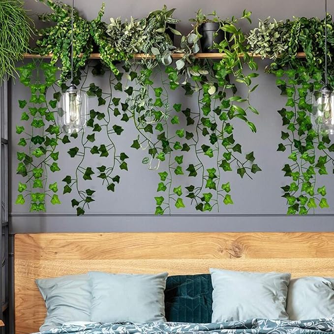 RECUTMS 258 FT Fake Vines Greenery Leaf Garland Ivy Vine Foliage Flowers Hanging for Wedding Party Garden Home Kitchen Office Aesthetic Wall Bedroom Living Room Patio Decor(36 Pack)
