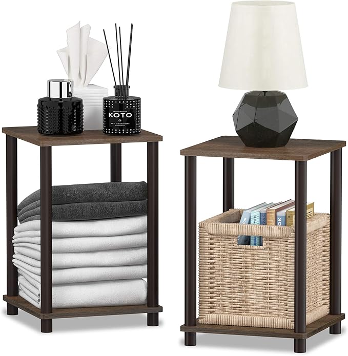 FURINNO Turn-N-Tube Haydn 2-Pack End Table, Walnut/Brown