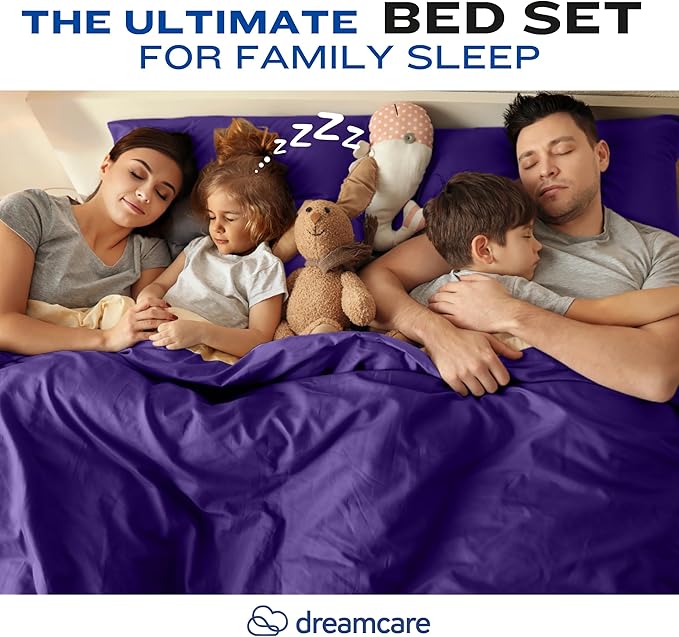 DREAMCARE California King Sheet Sets – 4 pcs Cooling Sheets – up to 21” Deep Cal King Sheets – Hotel Luxury Sheets & Pillowcases – Superior Softness 100% Fine Microfiber with Side Pocket – Purple