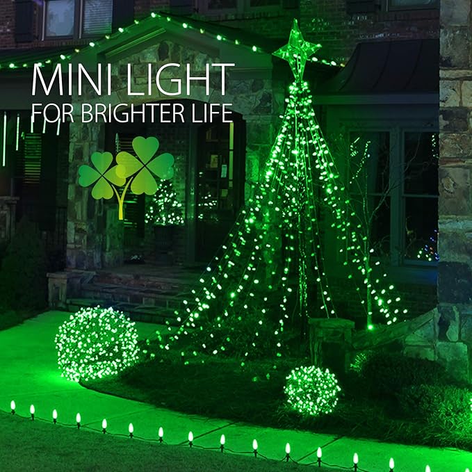 Minetom St. Patrick's Day Mini String Lights, 100 Count 27 Feet Detachable Incandescent Bulb Waterproof Green Fairy Lights Plug in for Indoor Outdoor Party Patio Christmas Decoration, Green Wire