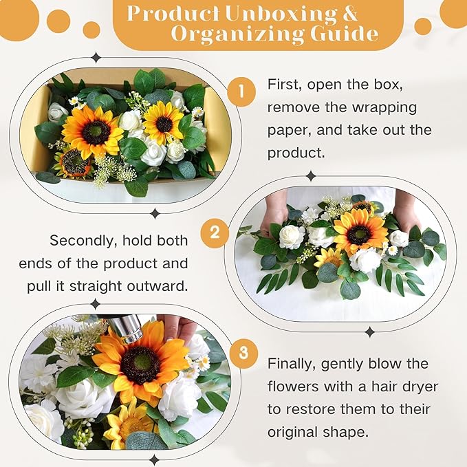 Artificial Flowers Decorations Pack of 2,Centerpieces for Wedding Reception Backdrop Decoration, Floral Decor Wall Home Entryway OutdoorDecorations (Sunflower)