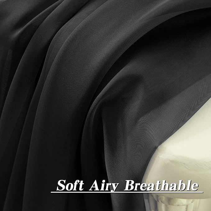 HUTO Black Sheer Curtains 54 inches Long for Bedroom Top Rod Pocket Sheer Window Panels Curtains for Nursery Living Room 52 by 54 Inch Length Set of 2