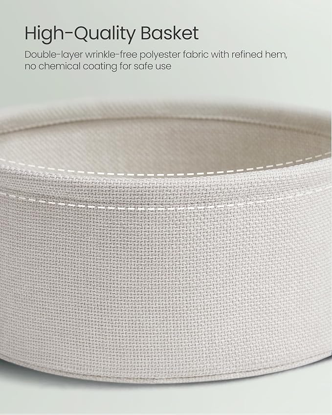 VASAGLE LILEA Collection - Small Round Side End Table, Modern Nightstand with Fabric Basket, Laurel Green and Cream White ULET223C69