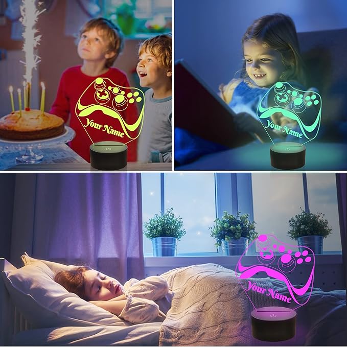 Attivolife Personalized 3D Game Theme Night Light, Table Desk Lamp Engraved Name Letter, Multicolor Custom LED Best Home Decor Birthday Christmas Gifts Toys for Boys Girls Kids