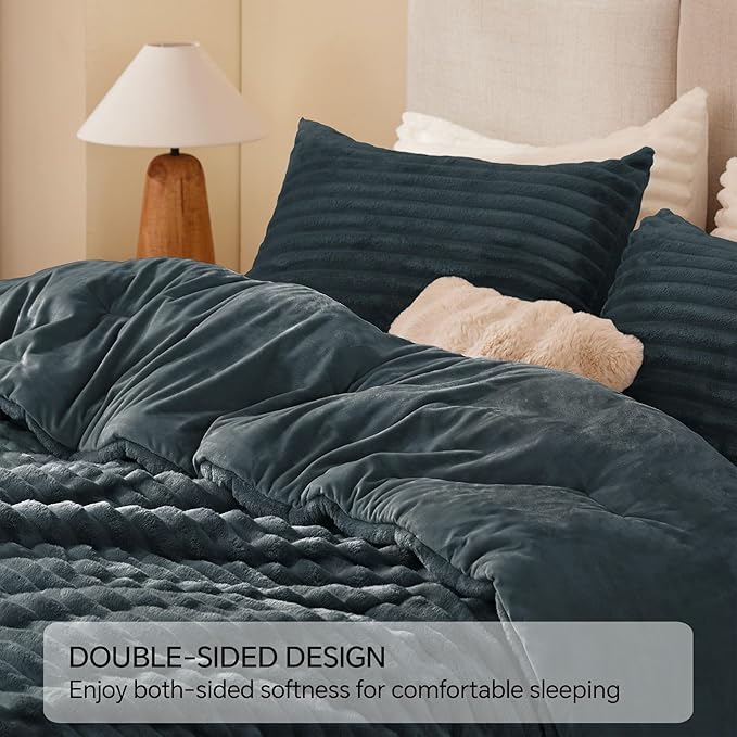 BEDELITE Fleece King Comforter Set -Super Soft & Warm Fluffy Dark Grey Bedding, Luxury Fuzzy Heavy Bed Set for Winter with 2 Pillow Cases