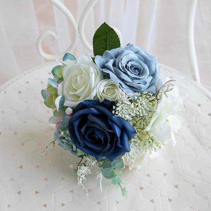 Wedding Bouquets for Bride Bridesmaid, Artificial Dusty Blue Bride Flower Bouquet for Wedding Church Decoration Ceremony, Anniversary, etc, Roses Flowers
