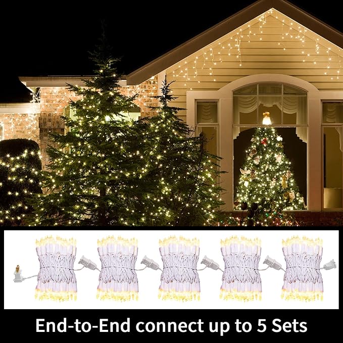 LAMPHOME Super-Bright Extendable Warm White Christmas Lights Decoration 100Lights 19.6ft UL Certified Mini Bulb String Lights Set for Outdoor Christmas Tree Garden Holiday Party Patio Wedding Decor