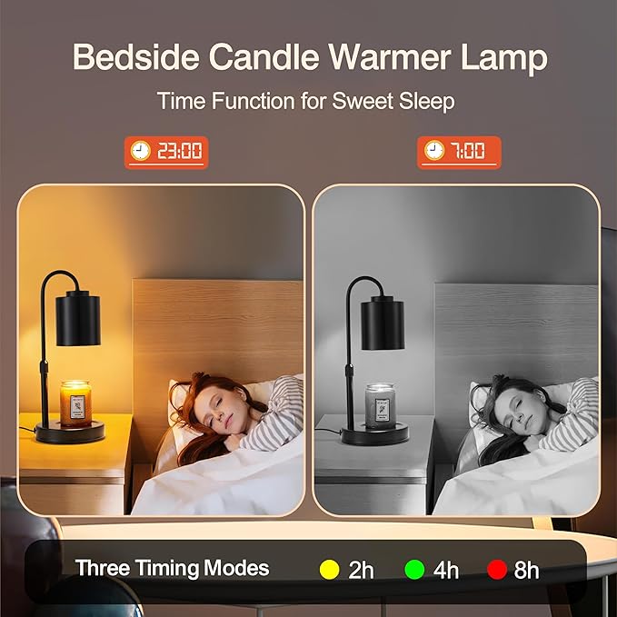 CASTLELIFE Candle Warmer Lamp with Timer & Dimmer, Height Adjustable Electric Wax Melt Warmer for Jar Candles, Gifts for Mom Home Decor, Black
