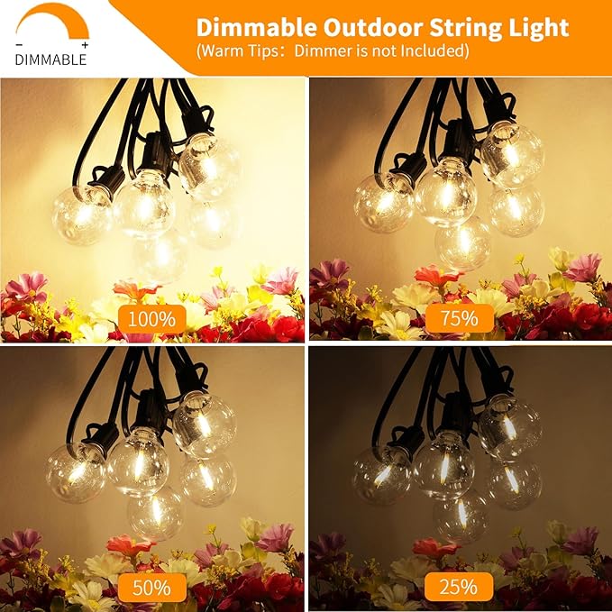Svater Outdoor String Lights 50 FT, Patio LED Lights Outside with 26pcs Bulbs, Waterproof Shatterproof Hanging Globe Light Connectable for Bistro Cafe Backyard Balcony Warm White