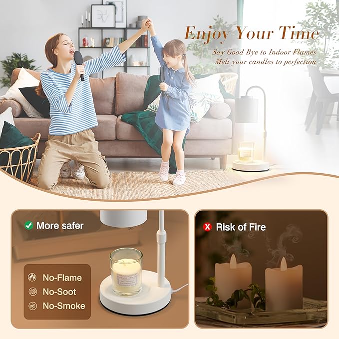 CASTLELIFE Candle Warmer Lamp with Timer & Dimmer, Height Adjustable Electric Wax Melt Warmer for Jar Candles, Gifts for Mom Home Decor, White
