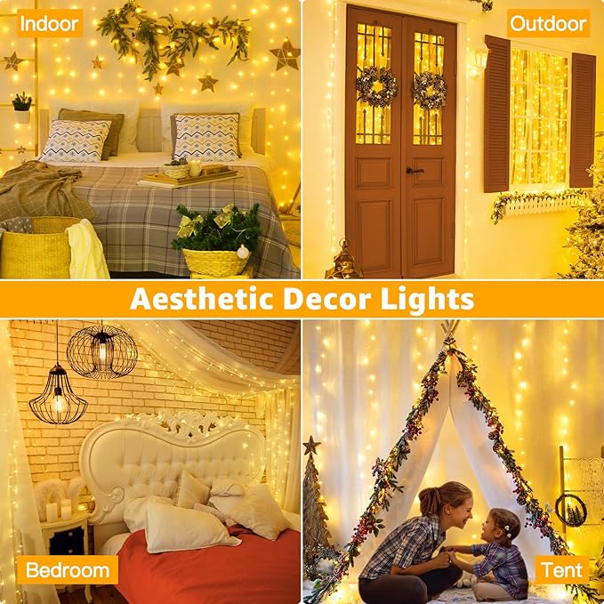 Ollny 120LED 40FT String Lights, Waterproof Connectable Christmas Lights with Timer 8 Modes, Warm White Plug in Fairy Light for Indoor Outdoor Bedroom Xmas Tree Holiday Party Decorations