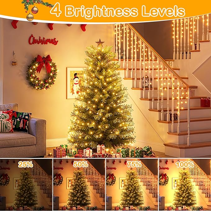 Decute 500LED 164FT Christmas Tree String Lights Green Wire Dimmable with Remote Control, UL Listed Plug in Fairy Starry Lights Decorative for Christmas Tree Party Wedding Indoor Outdoor Warm White