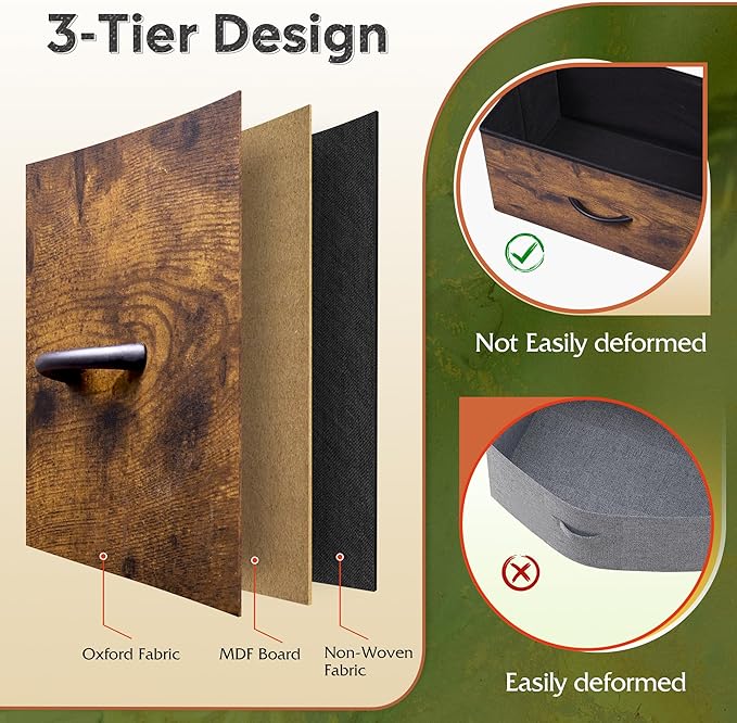 WLIVE Dresser for Bedroom with 10 Drawers, Wide Fabric Dresser for Storage and Organization, Bedroom Dressers, Chest of Drawers for Living Room, Closet, Hallway, Rustic Brown Wood Grain Print