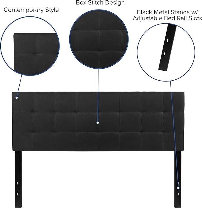 Flash Furniture Bedford Tufted Upholstered Headboard for Queen Size Bed, Contemporary Fabric Tufted Headboard with Adjustable Height, Black
