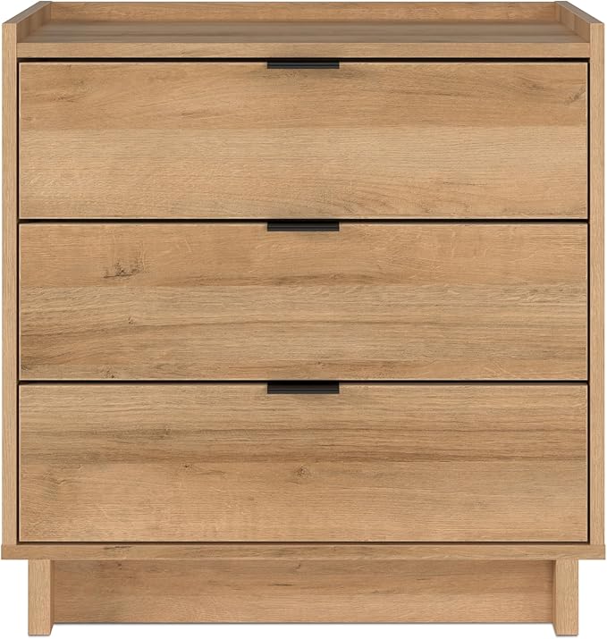 Prepac Simply Modern Nightstand Bedside Table, Natural Oak Nightstand for Bedroom, End Table with 3 Drawers 26.5" W x 26.75" H x 16" D