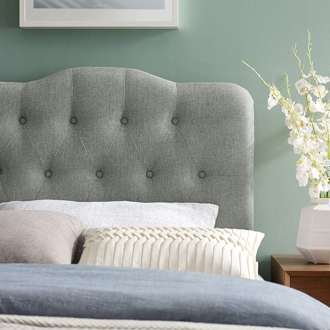 Modway MOD-5160 Annabel Tufted Button Linen Fabric Upholstered Twin Headboard in Gray