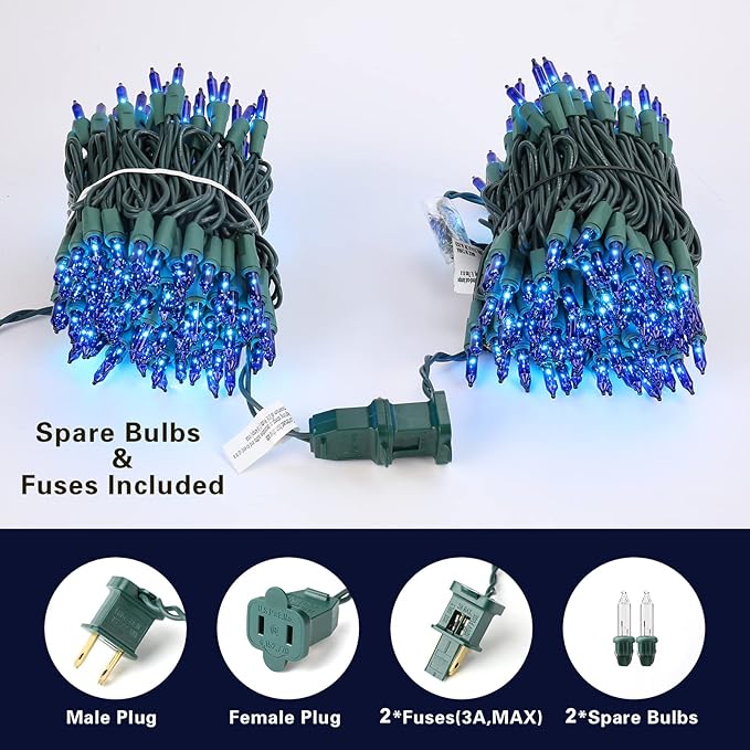 ODEETRONIC Christmas Blue Lights, 21.63ft 100 Count Incandescent String Lights Connectable, 120V UL Certified Christmas Indoor String Lights for Xmas, Tree, Party, House, Garden Decor, Green Wire