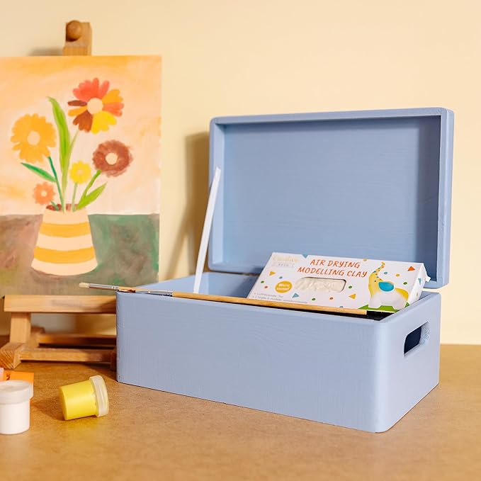 Large Blue Wooden Box Storage with Hinged Lid | 11.8 x 7.87 x 5.51 inches (+-0.5) | with Handles | Gift Box Storage | Product NOT Intended for 15 Years OR Below
