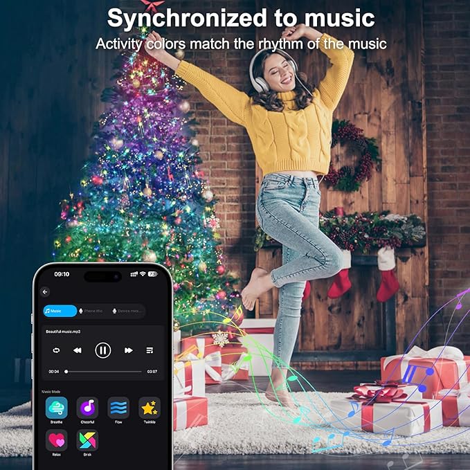 Christmas String Lights 150 LED, APP adjusts brightness change speed, with remote adjustable RGB decorative lights, used for decorations Christmas Trees, Patios, Weddings, Parties，holiday decorations