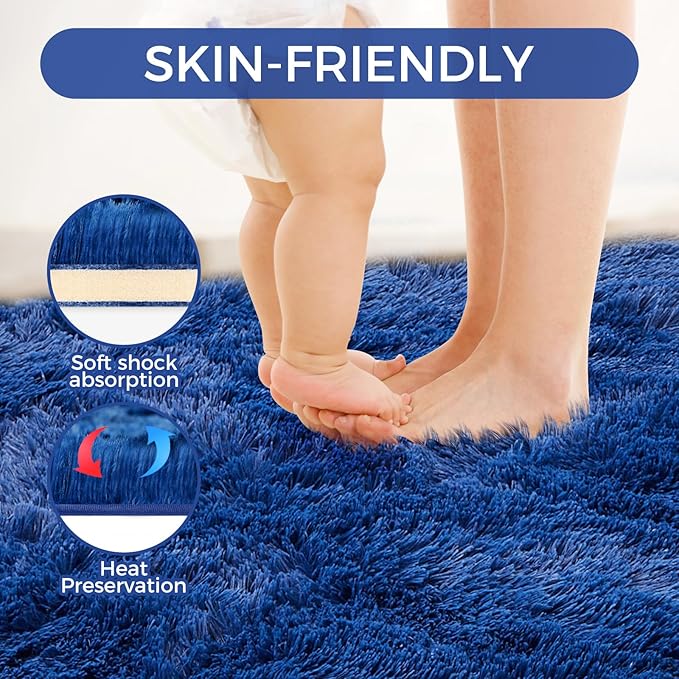 Ultra Soft Rug for Living Room, 8X10 Fluffy Shag Area Rug for Bedroom, Modern Shaggy Carpets Fuzzy Rug for Teens Dorm Nursery Home Decor Aesthetic, Upgrade Anti-Skid Durable, Blue