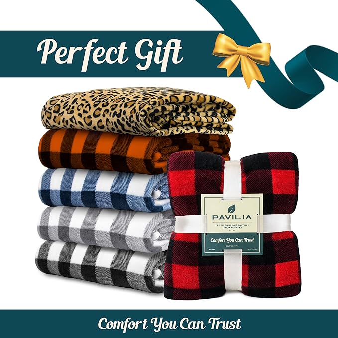PAVILIA Black and White Buffalo Plaid Fleece Bed Blanket King Size, Soft Checkered Flannel Blanket for Sofa, Plaid Christmas Couch Throw Bed, Warm Cozy Decorative Blanket Fall Decor Gift, 90x90