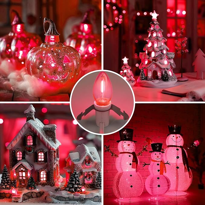 Accessory Cord with One LED Light Bulb - 6ft Cord with On/Off Switch for Valentine's Day Pumpkin, DIY Craft Projects, Paper Lantern Valentine's Day Decoration, Village House, 2 Pack, Pink