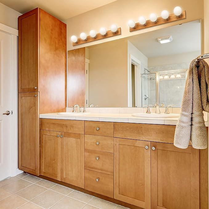 Design House 500215 5 Strip Light Contemporary Dimmable for Bathroom, Bedroom, Makeup Vanity, Honey Oak