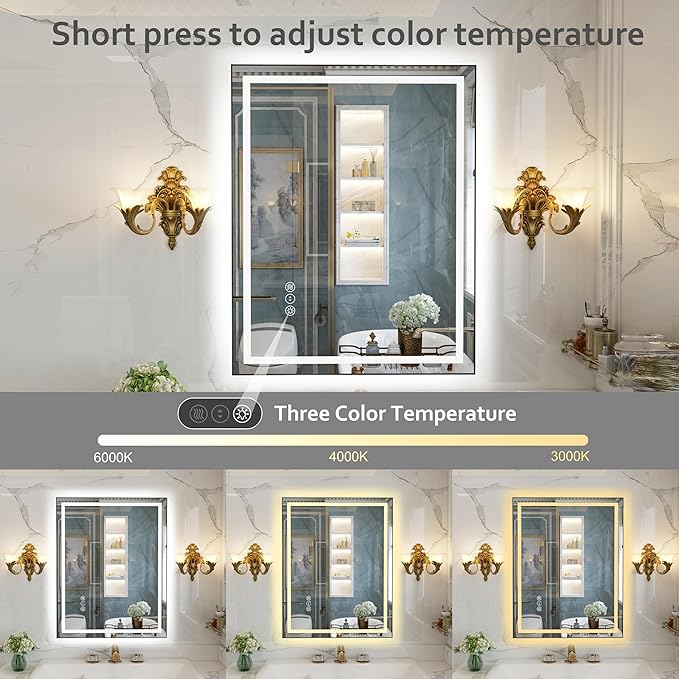 40"x 32" LED Bathroom Mirror with Black Frame, Bathroom Mirror with Lights Front and Backlit, Lighted Mirror Stepless Dimmable, Anti-Fog, Memory, LED Vanity Mirror with Lights 3 Colors