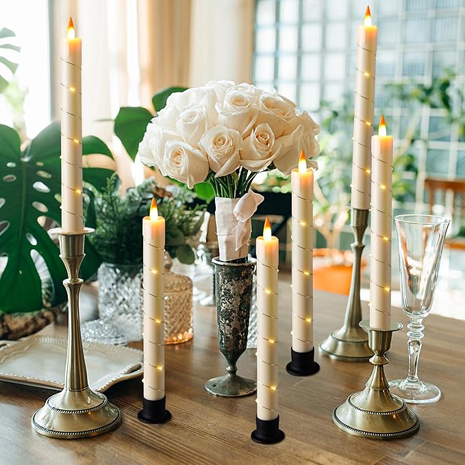 Da by 3 Pcs Flickering Flameless Battery Operated Taper Candle-Window Candles with Remote and Time-LED 3D Dynamic Flame-9.6 Inches for Wedding, Party,Home Decoration-Ivory