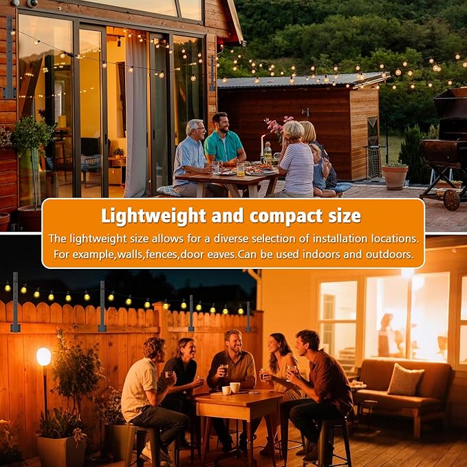 8 Pack 2.8Ft Suspension Outdoor String Light Poles for Outside String Lights Hanging,with Clip and Holder,Light Post Mounting Stand for Patio Fence Wall Garden Backyard Deck