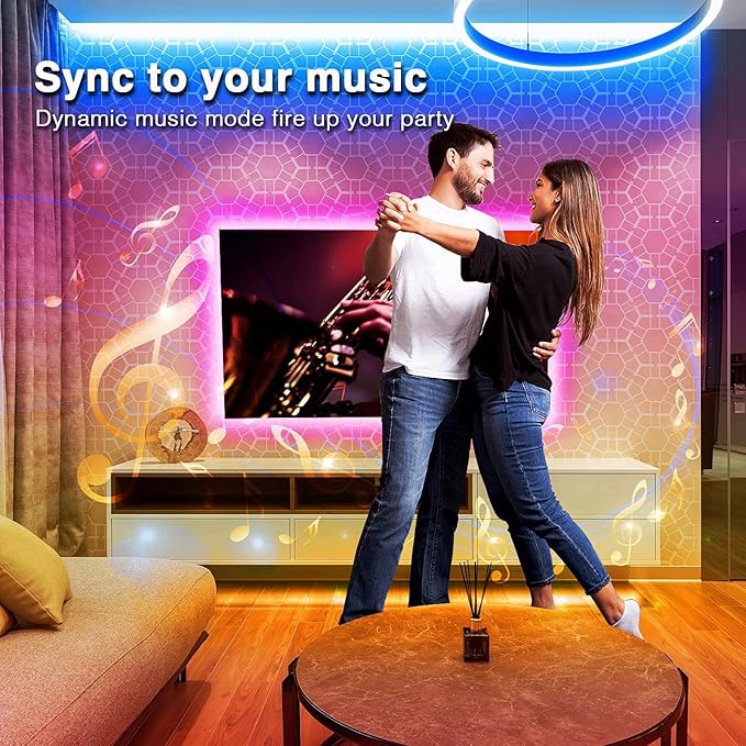 hyrion 100 ft Bluetooth LED Strip Lights,Music Sync Color Changing Lights Strip,5050 RGB Tape Lighting with Remote,Smart Phone App Control for Bedroom,Bar,Room DIY (APP+Remote)