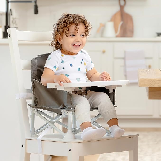 Regalo My Chair 2-in-1 Portable Travel Booster Seat & Activity Chair, Bonus Kit Includes, Oversized Removable Tray with Cup Holder, Gray