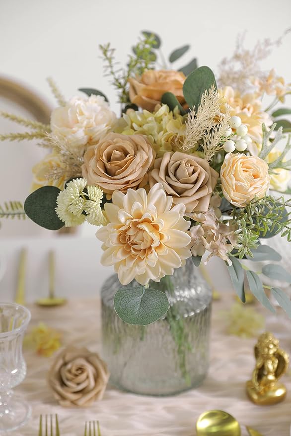 Artificial Flowers Combo Box Set Silk Flowers Fake Rose for DIY Floral Arrangements Wedding Bouquets Centerpieces Baby Shower Party Home Decorations（Nude Color）