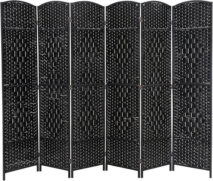 Room Divider 6 Panel Folding Privacy Divider 6 Ft Indoor Wall Divider Portable Partition Wood Screen, Black