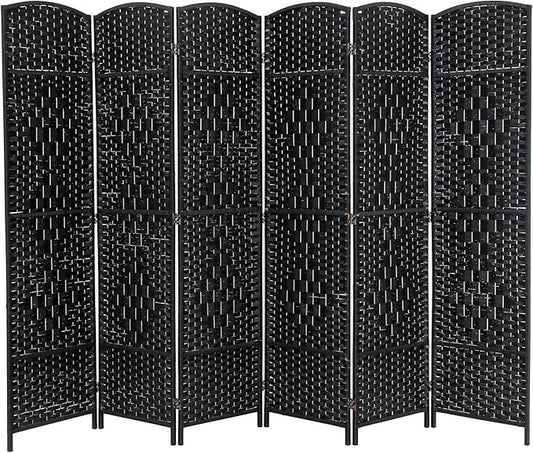 Room Divider 6 Panel Folding Privacy Divider 6 Ft Indoor Wall Divider Portable Partition Wood Screen, Black
