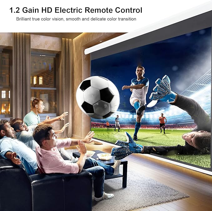 YODOLLA 84inch Motorized Projection Screen, 16:9 4K 3D HD Electric Projector Screen, Wall/Ceiling Mounted White Projection Screen with Two Remote Controls for Indoor & Outdoor Use