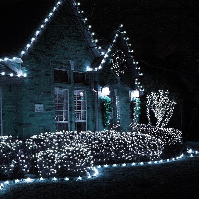 Dazzle Bright 164 FT 500 LED Christmas String Lights, Waterproof Green Wire String Lights with 8 Modes, Outdoor Christmas Decorations for Indoor Garden Party Yard Decor (White)