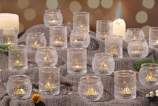 40 Pcs Assorted Clear Votive Candle Holders Bulk- Small Candle Holders Bulk for Wedding Table Decor, Glass Tealight Candle Holder for Fall, Thanksgiving, Christmas, Wedding Party Decor
