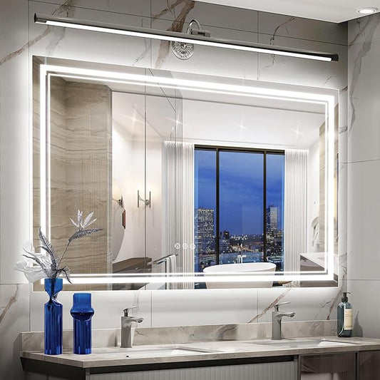 72x40 Inch Led Mirror for Bathroom with Front Light and Backlit, Dimmable Anti Fog Wall Bathroom Mirror with Led Lights, Water Proof, Decor Vanity Mirror