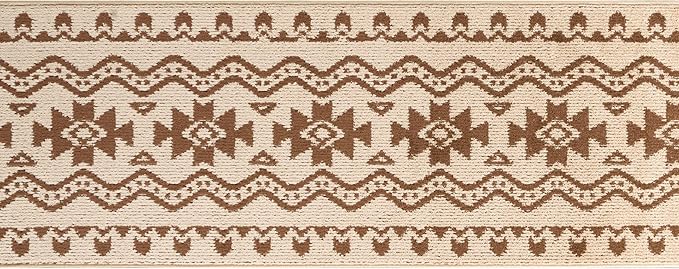 Custom Length Cut to Size Tribal Ethnic Southwestern Inspired Hallway Runner Rug, Non Slip Rubber Backed, 31 inch Wide X Customized Length, Aztec Beige, 31 inch X 9 feet