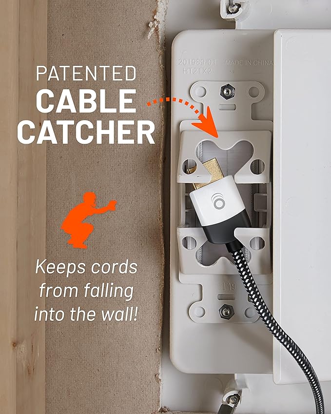 ECHOGEAR TV Cord Hider for Wall Mounted TV – Dual Outlet in-Wall Cable Management Kit for Power & Low Voltage Cables – Includes 6.25”L x 8”H x 3.95”D Module, Wall Template, Saw, 6ft Extension Cord