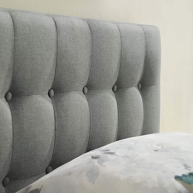 Modway Emily Tufted Button Linen Fabric Upholstered Twin Headboard in Gray