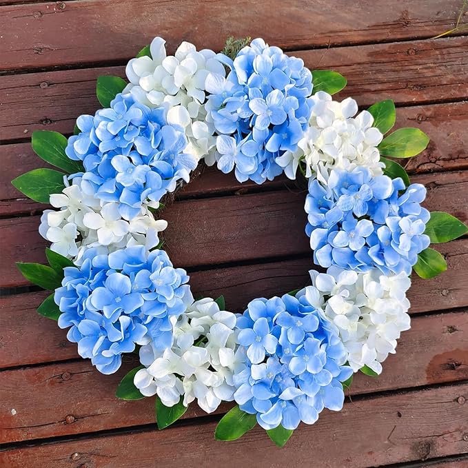 Blue Hydrangea Artificial Flowers Bulk, 40 Pcs Faux Hydrangea Flowers Heads, Artificial Fake Silk Hydrangea Flowers with Stems, Blue Flowers Artificial for Decoration Wedding Décor