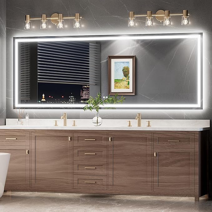 TokeShimi LED Bathroom Mirror 96 x 36 Lighted Bathroom Vanity Mirror with Lights,Brighter Frontlit and Backlit Light up Anti Fog Mirror