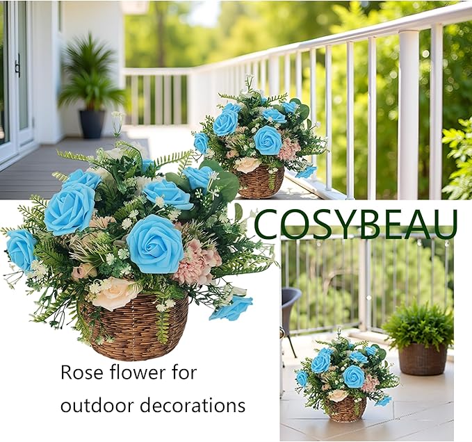 Artificial Rose Flowers 25pcs, Peacock Blue Foam Fake Rose Faux Flower for Wedding Bouquets Bridal Shower Centerpieces Floral Arrangements Home Decorations Party Backdrops Table