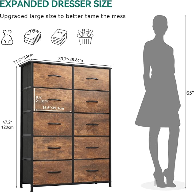 YITAHOME 10 Drawer Dresser - Fabric Storage Tower, Organizer Unit for Bedroom, Living Room, Hallway, Closets
