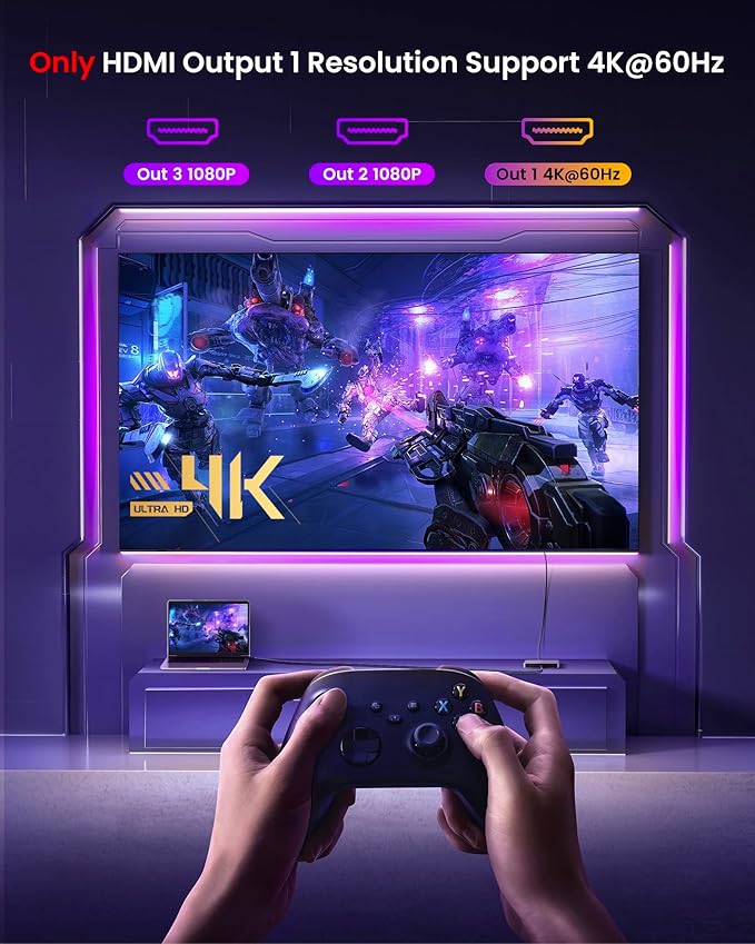 avedio links USB C to HDMI Multi Monitor Adapter, HDMI Splitter 1 in 3 Out Extended Display for Triple Monitor with 100W PD Port, Out 1 4K@60Hz, Out 2 and 3 1080p, Display for Windows Mac OS